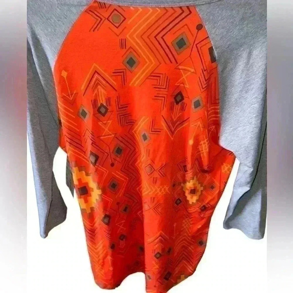 Lularoe small orange southwest‎ pattern Randy baseball style T. grey sleeve NWT - Picture 2 of 7
